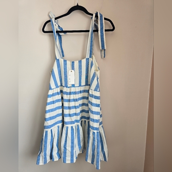 By Together Blue and White Stripe Tie Shoulder Summer Dress Women's Sz S. - Picture 2 of 8